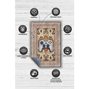 Homshtag Art Deko Gamer Halısı,renkli Gamer Halısı,gamepad Figürlü Joystick Geleneksel Oyuncu Halısı