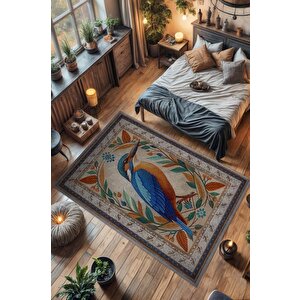 Nuh'un Gemisi Koleksiyonu Yalıçapkını Temalı Çiçek Desenli Vintage Çok Renkli Konsept Halı 100x150 cm
