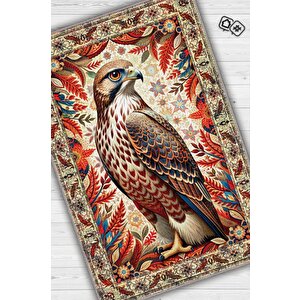 Nuh'un Gemisi Koleksiyonu Kızıl Boynuzlu Şahin Çiçek Temalı Vintage Renkli Maksimalist Halı 80x120 cm