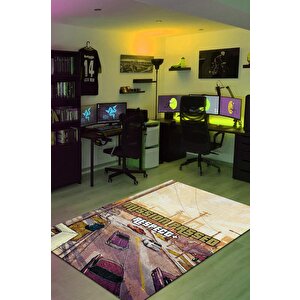 Respect Çok Renkli Oyuncu Halısı Bej Renk Gamer Temalı Halı Modern Gta Oyuncuya Hediye Halı 80x120 cm