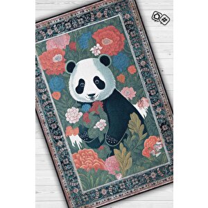 Homshtag Nuh'un Gemisi Koleksiyonu Panda, Çiçek Desenli Art Deco Tarzı Vintage Halı,çok Renkli Maksimalist Halı