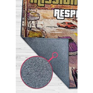 Respect Çok Renkli Oyuncu Halısı Bej Renk Gamer Temalı Halı Modern Gta Oyuncuya Hediye Halı 200x300 cm