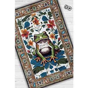 Nuh'un Gemisi Koleksiyonu Kurbağa, Çiçek Desenli Art Deco Tarzı Vintage Halı,çok Renkli Maksimalist Halı 80x120 cm
