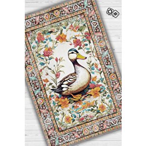 Nuh'un Gemisi Koleksiyonu Ördek, Çiçek Desenli Art Deco Tarzı Vintage Halı,çok Renkli Maksimalist Halı 100x150 cm