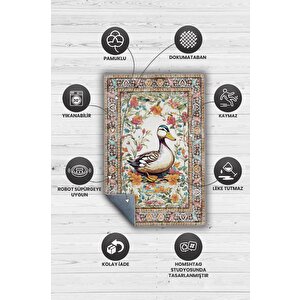Homshtag Nuh'un Gemisi Koleksiyonu Ördek, Çiçek Desenli Art Deco Tarzı Vintage Halı,çok Renkli Maksimalist Halı