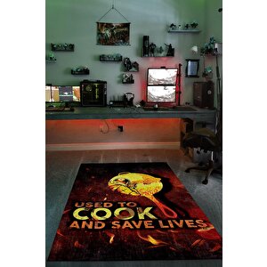 Hayat Kurtaran Tava Renkli Oyuncu Halısı Kırmızı Gamer Temalı Halı Pubg Sever Hediye Halı 120x180 cm