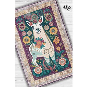 Nuh'un Gemisi Koleksiyonu Lama, Çiçek Desenli Art Deco Tarzı Vintage Halı,çok Renkli Maksimalist Halı 80x120 cm