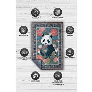 Homshtag Nuh'un Gemisi Koleksiyonu Panda, Çiçek Desenli Art Deco Tarzı Vintage Halı,çok Renkli Maksimalist Halı