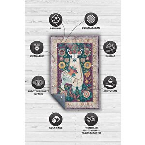 Homshtag Nuh'un Gemisi Koleksiyonu Lama, Çiçek Desenli Art Deco Tarzı Vintage Halı,çok Renkli Maksimalist Halı