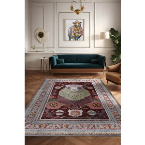 Nuh'un Gemisi Koleksiyonu Koyun, Çiçek Desenli Art Deco Tarzı Vintage Halı,çok Renkli Maksimalist Halı 200x300 cm
