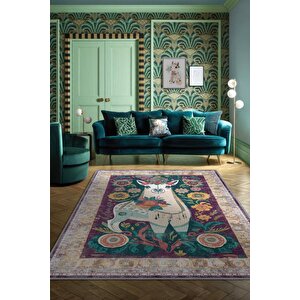 Nuh'un Gemisi Koleksiyonu Lama, Çiçek Desenli Art Deco Tarzı Vintage Halı,çok Renkli Maksimalist Halı 100x150 cm