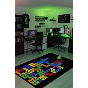 Homshtag Tetris Çok Renkli Oyuncu Halısı Zemini Beyaz Renk Gamer Temalı Halı Oyuncuya Hediye