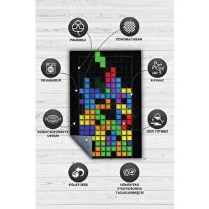 Homshtag Tetris Çok Renkli Oyuncu Halısı Zemini Beyaz Renk Gamer Temalı Halı Oyuncuya Hediye
