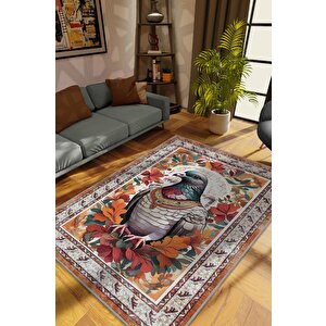 Nuh'un Gemisi Koleksiyonu Güvercin Çiçek Desenli Temalı Vintage Renkli Maksimalist Halı 160x240 cm