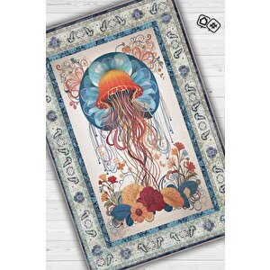Nuh'un Gemisi Koleksiyonu Deniz Anası Çiçek Desenli Temalı Vintage Renkli Maksimalist Halı 120x180 cm