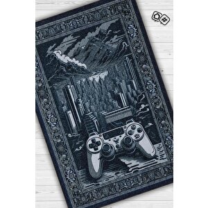 Benzersiz Gamer Halı,lacivert Oyuncu Odası Halısı,modern Vintage Oyun Konsolu Oyuncu Halısı 80x120 cm