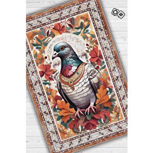 Nuh'un Gemisi Koleksiyonu Güvercin Çiçek Desenli Temalı Vintage Renkli Maksimalist Halı 120x180 cm
