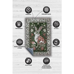 Homshtag Nuh'un Gemisi Koleksiyonu Tavşan, Çiçek Desenli Art Deco Tarzı Vintage Halı,çok Renkli Maksimalist Halı