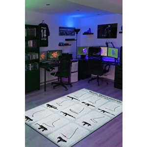 Recoil Beyaz Renk Oyuncu Halı Açık Renk Gamer Temalı Halı Counter Strike Sever Hediye Halı 100x150 cm