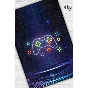 Neon Gamer Siyah Renk Oyuncu Halısı Neon Renk Gamer Temalı Halı Oyuncuya Hediye Halı 200x300 cm