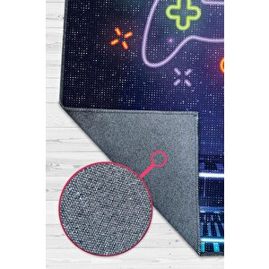 Neon Gamer Siyah Renk Oyuncu Halısı Neon Renk Gamer Temalı Halı Oyuncuya Hediye Halı 200x300 cm