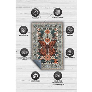 Homshtag Nuh'un Gemisi Koleksiyonu Kelebek, Çiçek Desenli Art Deco Tarzı Vintage Halı,çok Renkli Maksimalist Halı