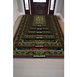 Homshtag Nuh'un Gemisi Koleksiyonu Timsah Temalı Çiçekli Yeşil Renkli Bordürlü Şık Konsept Halı