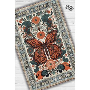 Nuh'un Gemisi Koleksiyonu Kelebek, Çiçek Desenli Art Deco Tarzı Vintage Halı,çok Renkli Maksimalist Halı 80x120 cm