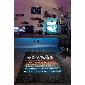 Lig Programı Siyah Renk Oyuncu Halısı Yazılı Gamer Temalı Halı League Of Legends Sever Halı 80x120 cm