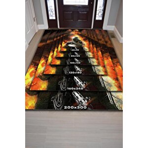 Homshtag Altı Çok Renkli Oyuncu Halısı Zemini Siyah Renk Gamer Temalı Rainbow Six Siege Sever Halı