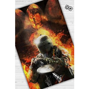 Altı Çok Renkli Oyuncu Halısı Zemini Siyah Renk Gamer Temalı Rainbow Six Siege Sever Halı 80x120 cm