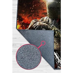 Altı Çok Renkli Oyuncu Halısı Zemini Siyah Renk Gamer Temalı Rainbow Six Siege Sever Halı 80x120 cm