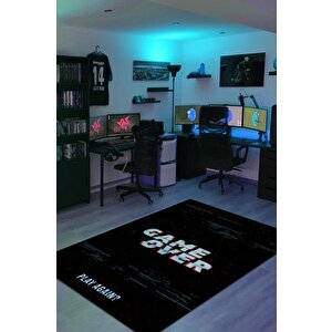 Oyun Bitti Renkli Oyuncu Halısı Zemini Siyah Renk Gamer Temalı Halı Oyuncuya Hediyelik Halı 200x300 cm