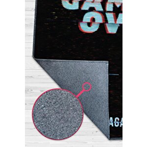Oyun Bitti Renkli Oyuncu Halısı Zemini Siyah Renk Gamer Temalı Halı Oyuncuya Hediyelik Halı 80x120 cm