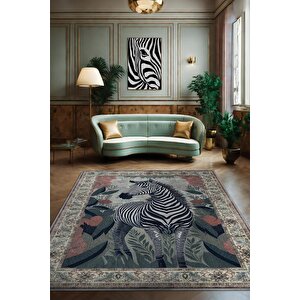Nuh'un Gemisi Koleksiyonu Zebra, Çiçek Desenli Art Deco Tarzı Vintage Halı,çok Renkli Maksimalist Halı 80x120 cm