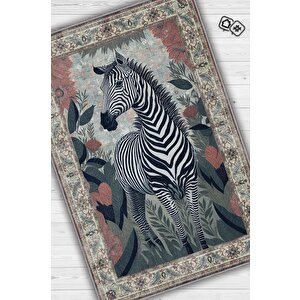 Nuh'un Gemisi Koleksiyonu Zebra, Çiçek Desenli Art Deco Tarzı Vintage Halı,çok Renkli Maksimalist Halı 80x120 cm