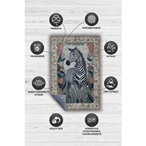 Homshtag Nuh'un Gemisi Koleksiyonu Zebra, Çiçek Desenli Art Deco Tarzı Vintage Halı,çok Renkli Maksimalist Halı