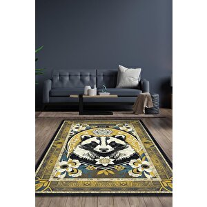 Nuh'un Gemisi Koleksiyonu Porsuk Çiçek Desenli Temalı Vintage Renkli Maksimalist Halı 120x180 cm