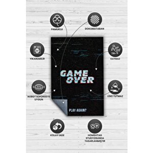 Homshtag Oyun Bitti Renkli Oyuncu Halısı Zemini Siyah Renk Gamer Temalı Halı Oyuncuya Hediyelik Halı
