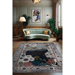 Nuh'un Gemisi Koleksiyonu Kartal, Çiçek Desenli Art Deco Tarzı Vintage Halı,çok Renkli Maksimalist Halı 80x120 cm