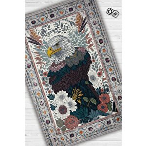 Nuh'un Gemisi Koleksiyonu Kartal, Çiçek Desenli Art Deco Tarzı Vintage Halı,çok Renkli Maksimalist Halı 80x120 cm