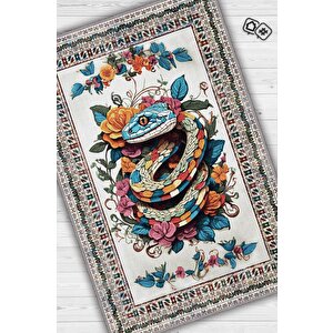 Nuh'un Gemisi Koleksiyonu Yılan , Çiçek Desenli Art Deco Tarzı Vintage Halı,çok Renkli Maksimalist Halı 100x150 cm