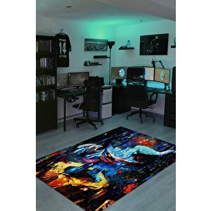 Homshtag Veigar Çok Renkli Oyuncu Halısı Zemini Siyah Gamer Temalı League Of Legends Hediyelik Halı