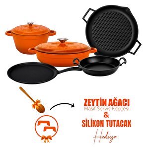 Döküm 5x Trendy Serisi 8 Parça Tencere & Tava Seti Turuncu
