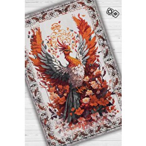 Nuh'un Gemisi Koleksiyonu Anka Kuşu, Çiçek Desenli Art Deco Tarzı Vintage Halı,çok Renkli Maksimalist Halı 120x180 cm