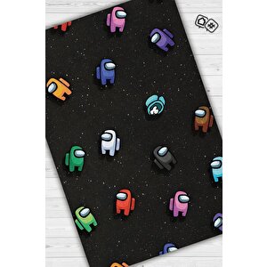 Aramızda Çok Renkli Oyuncu Halısı Zemini Siyah Gamer Temalı Among Us Sever Hediyelik Halı 120x180 cm