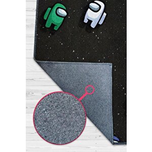 Aramızda Çok Renkli Oyuncu Halısı Zemini Siyah Gamer Temalı Among Us Sever Hediyelik Halı 120x180 cm