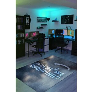 Nereye İniyoruz Renkli Oyuncu Halısı Mavi Renk Gamer Temalı Halı Cod Warzone Hediye Halı 100x150 cm