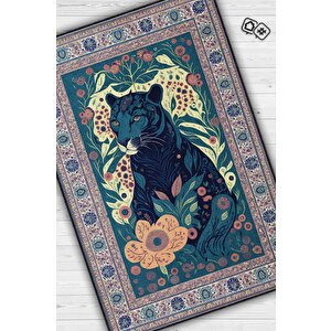 Nuh'un Gemisi Koleksiyonu Panter, Çiçek Desenli Art Deco Tarzı Vintage Halı,çok Renkli Maksimalist Halı 120x180 cm