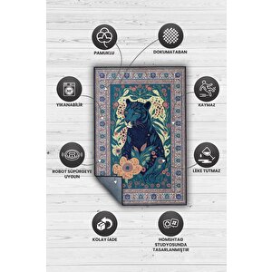 Homshtag Nuh'un Gemisi Koleksiyonu Panter, Çiçek Desenli Art Deco Tarzı Vintage Halı,çok Renkli Maksimalist Halı